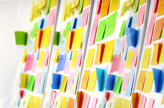 A wall covered in colourful post-its